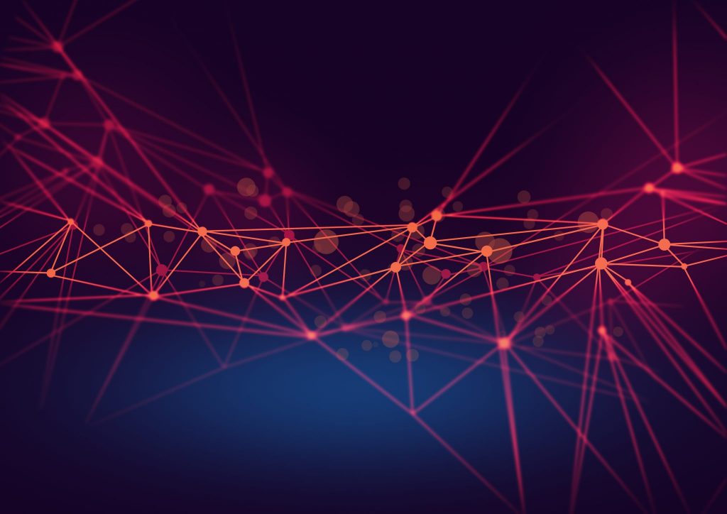 Orange light particles connected by lines