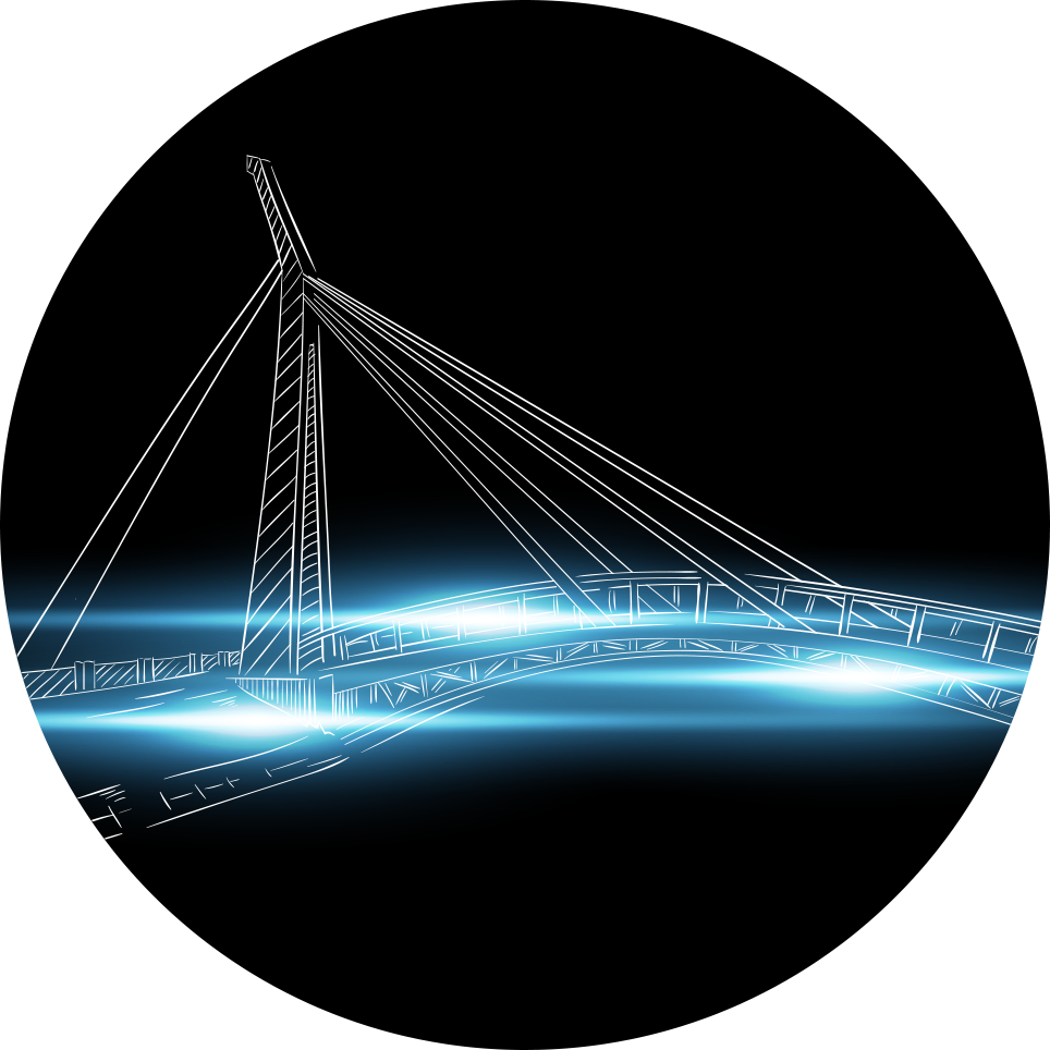 pedestrian-bridge-lights graphic of a frame of a pedestrian bridge with light flares